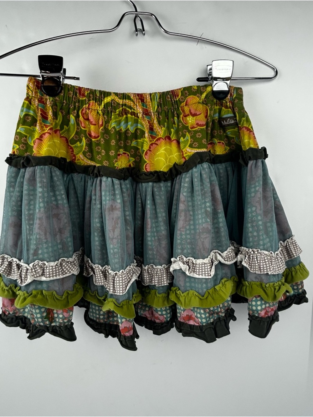 Matilda Jane Girls you and me AvaBoho Tiered Ruffle Mini Skirt tutu Olive Sz 10